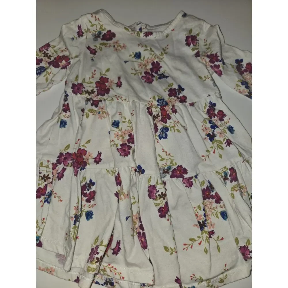 Old Navy Baby Girls 18-24M Floral Tiered Dress Ivory Purple Blue 3/4 Sleeve